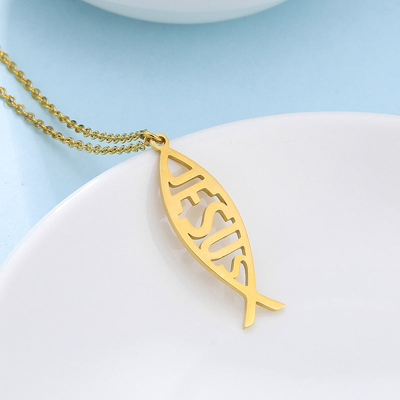 Collier à pampilles simple avec mots d'amour de poisson mignon