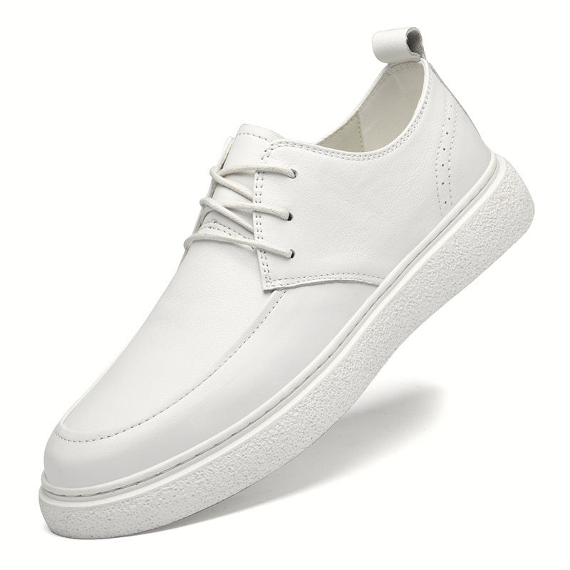 Escarpins décontractés en cuir de vache pour hommes, première couche, semelle en cuir, tête ronde, chaussures blanches basses