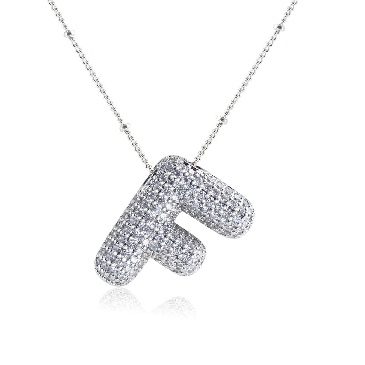 European And American Letter Necklace Inlaid With Zircon Hollow Copper White Gold Plated