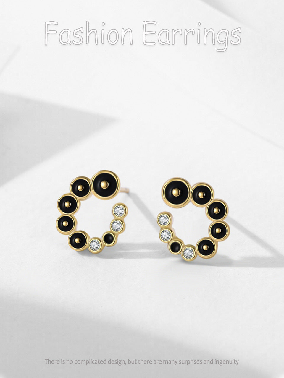 S925 Silver Black Round Micro Zircon-encrusted Stud Earrings