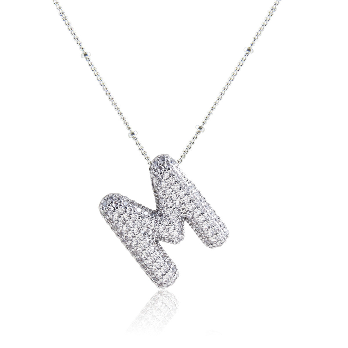 European And American Letter Necklace Inlaid With Zircon Hollow Copper White Gold Plated