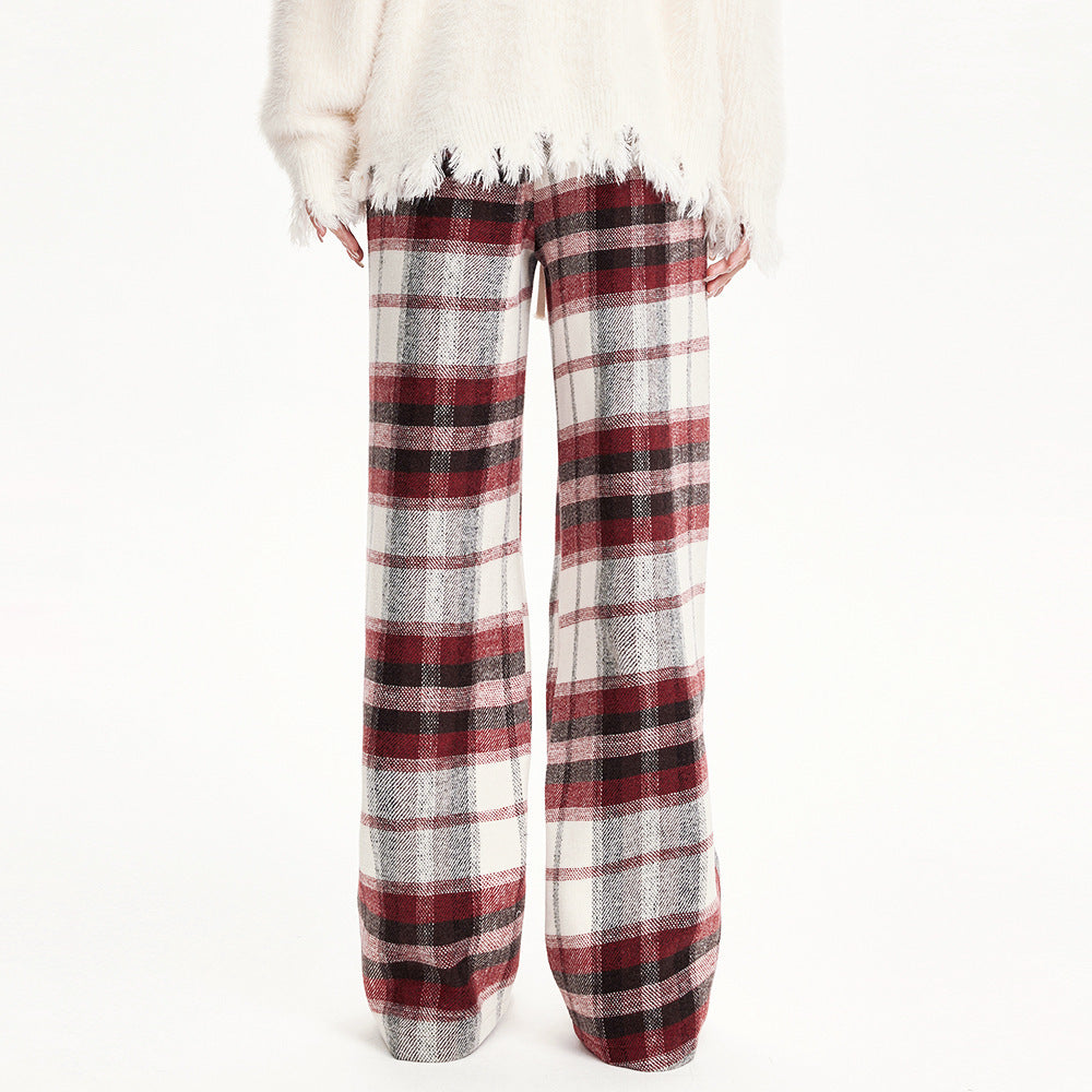 Plaid Men's Baggy Straight Trousers