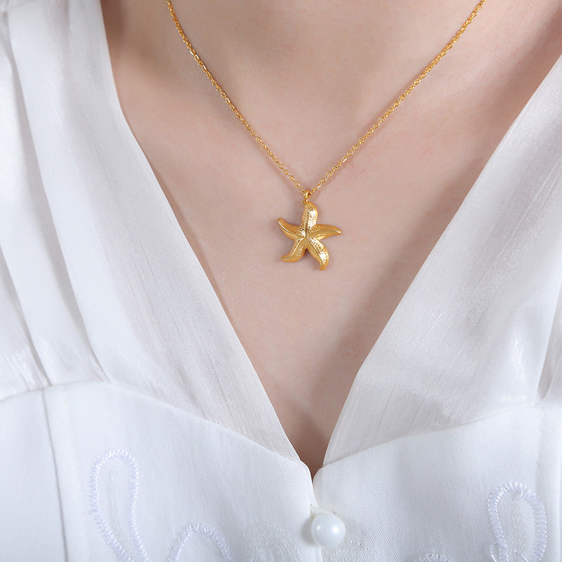Collier de Niche Style vacances à la mode, pendentif étoile de mer, or 18 carats, ne se décolore pas