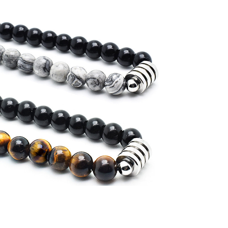 Stainless Steel Tiger Eye Map Stone Necklace