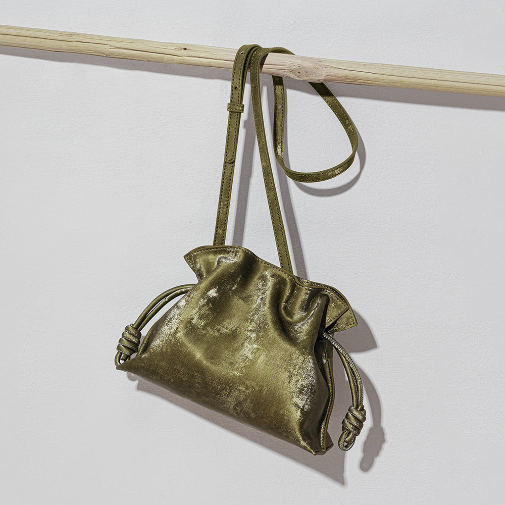 Nouveau sac porte-bonheur à cordon en cuir de vachette satiné chinois