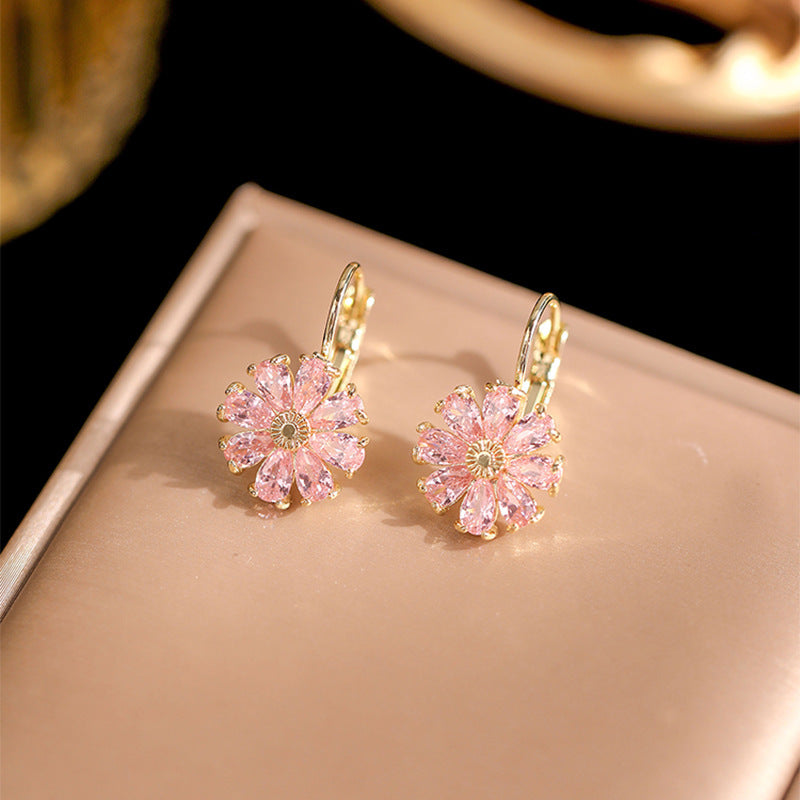 Boucles d'oreilles rondes à fleurs colorées en Zircon AAA, simples, classiques, en cristal