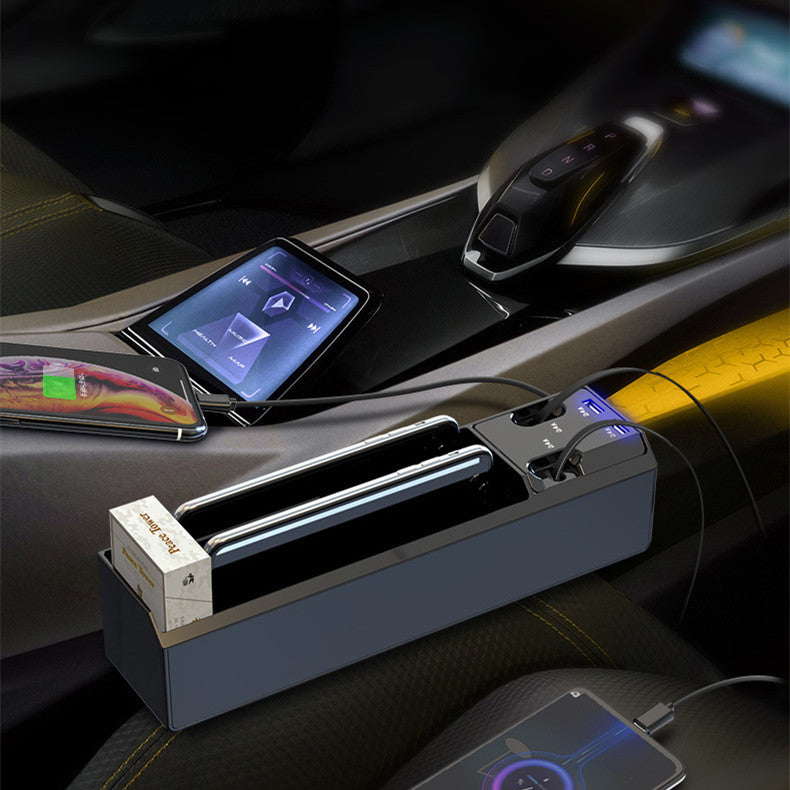 In Car Seat Slot Storage Box Charger With Retractable Cord