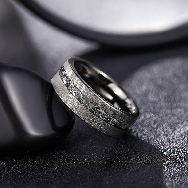 Anillo de tungsteno de escoria de aluminio roto con arena negra para hombre