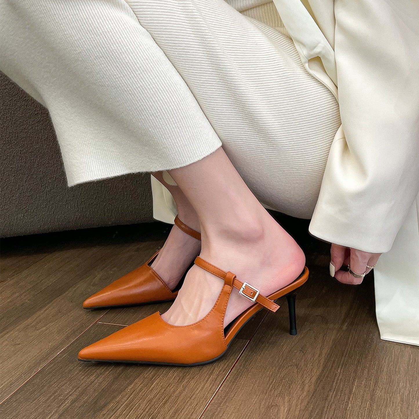 Chaussures à talons hauts pointus, demi-pantoufles à bout fermé pour femmes