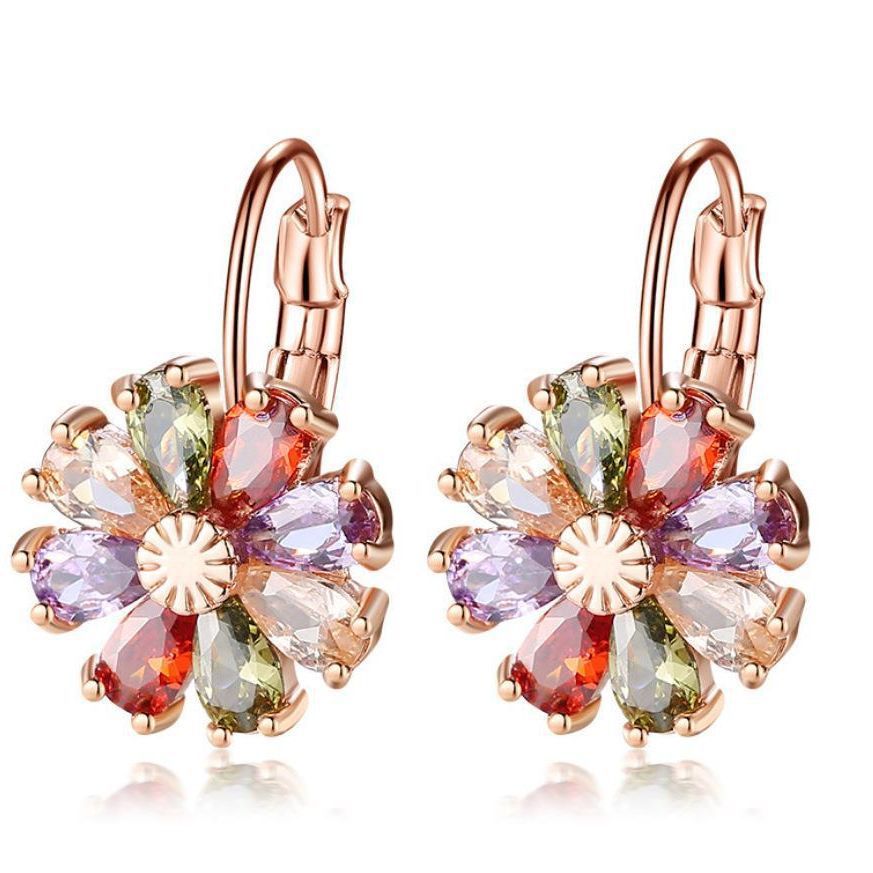 Flower Color Zircon Stud Earrings For Women