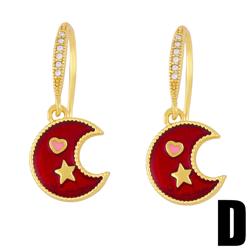 Universe Star Moon Earrings Creative Personality Drop Oil Diamond Simple Jewelry