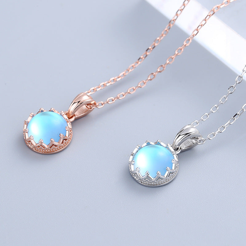 Crown Moonstone Necklace Female S925 Sterling Silver Clavicle Chain Niche Design Light Luxury Pendant