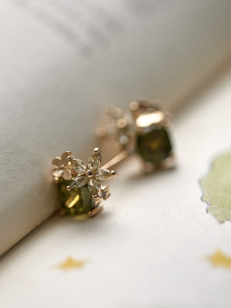 Olive Green Zircon Butterfly Studs Ear Clip