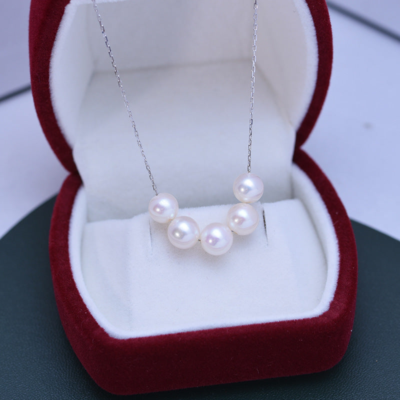 Perle d'eau douce 6-7mm, cercle parfait, lumière forte, pendentif à défauts fins, collier de Style sourire en argent S925