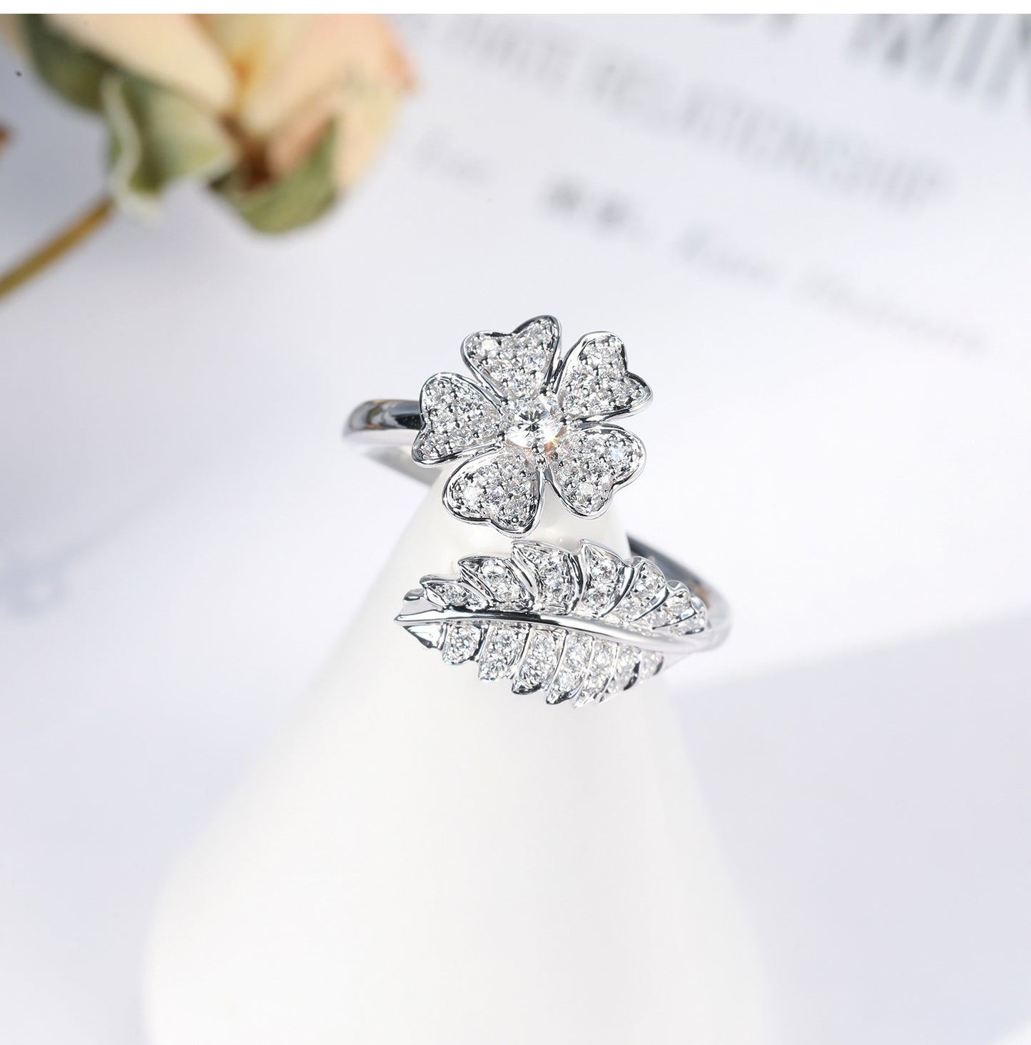 Bague fleur créative mode grande fleur bague pleine diamant