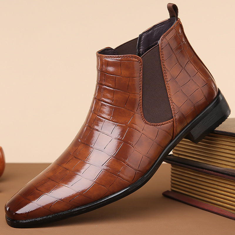 Bottines Chelsea pour hommes, chaussures montantes en cuir brillant, 48