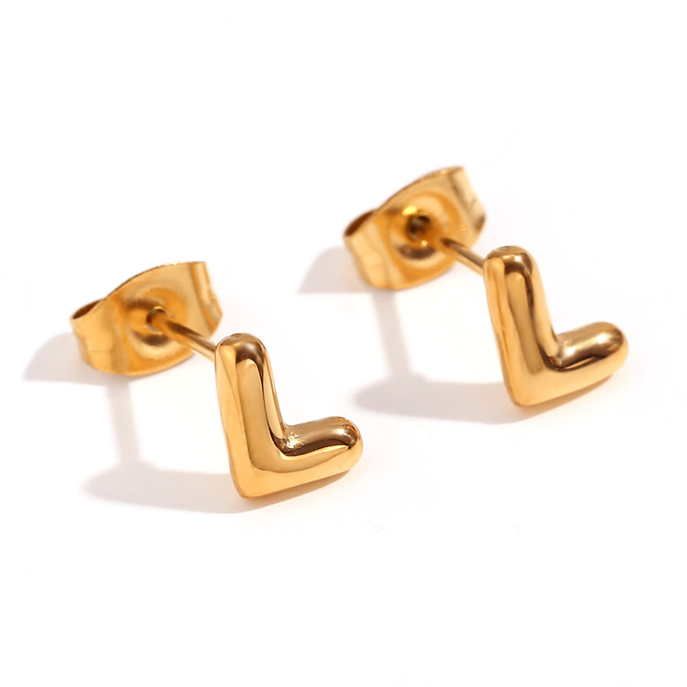 Titanium Steel Earrings 18K Gold Mini Alphabet Letter Earrings Women