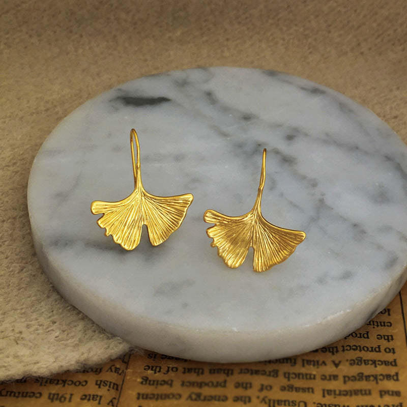 Boucles d'oreilles en forme de feuille de Ginkgo, plaqué cuivre, or, tempérament, Style national, tendance