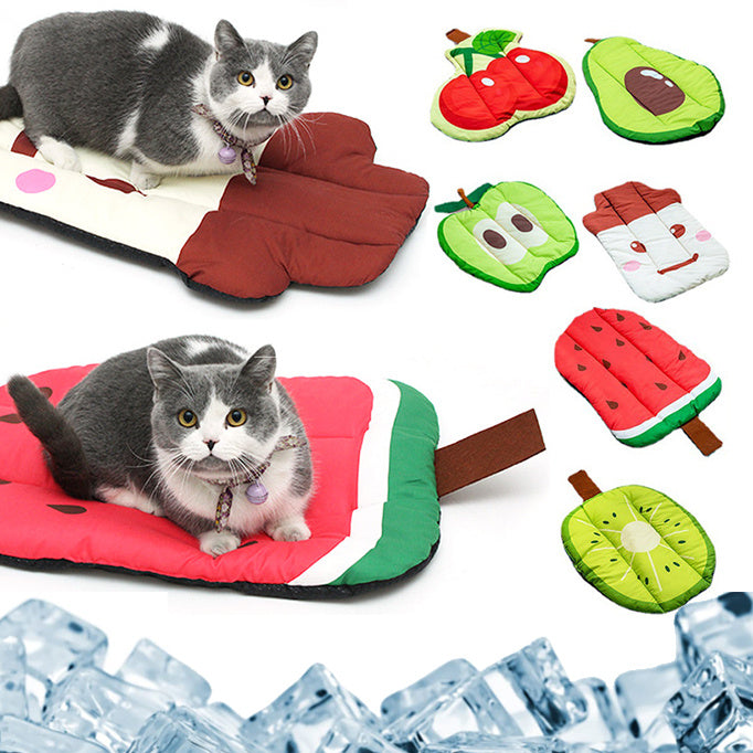 Tapis de refroidissement pour chien, lits pour animaux de compagnie, tapis pour chat, soie glacée, coussin auto-refroidissant, couverture d'été lavable, tissu Oxford rafraîchissant, fruits d'été