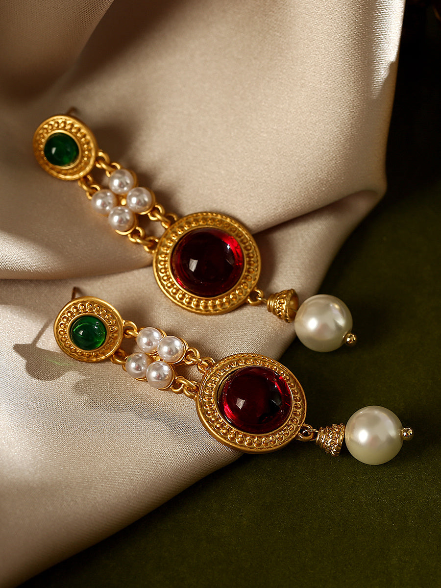 Pendientes largos con pasador de plata y perlas esmaltadas