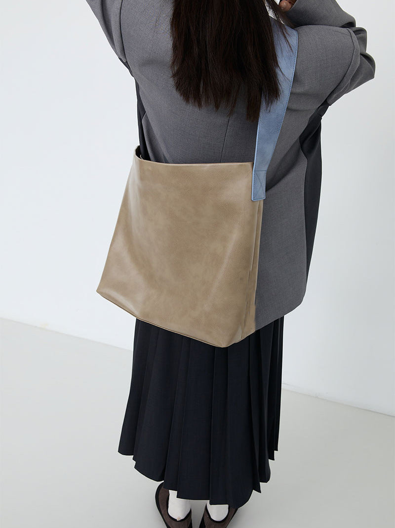 Sac à main à bandoulière de grande capacité de couleur contrastée