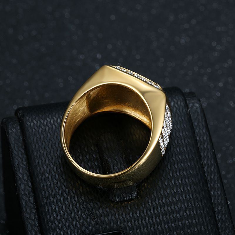 Titanium Steel Vacuum Plating Rhinestone Square BOSS Letter Men's Ring