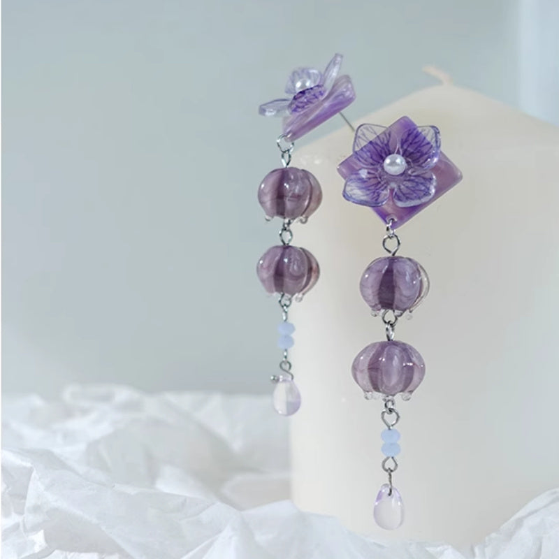 Boucles d'Oreilles Fleur Vintage Violet Clip d'Oreille Non Perçant