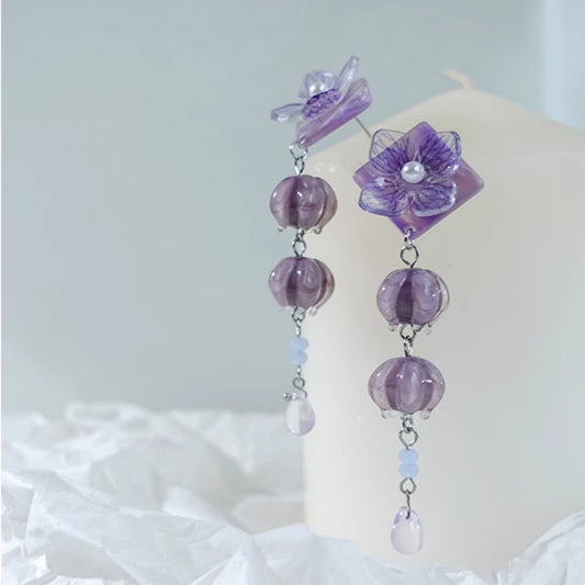 Boucles d'Oreilles Fleur Vintage Violet Clip d'Oreille Non Perçant