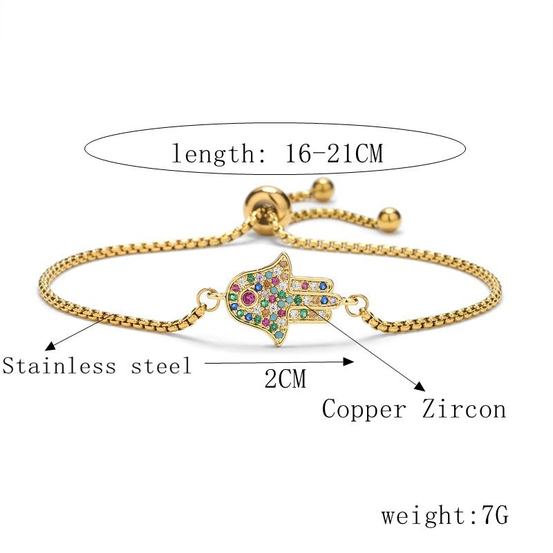 Copper Micro Inlaid Zircon Palm Adjustable Stainless Steel Bracelet Bracelet For Women