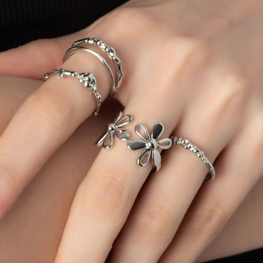 Anillo de plata de viento frío con flor linda de estilo coreano con abertura