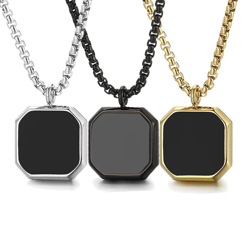 Square Mirror Drop Oil Pendant Simple Stylish Glossy Photo Frame Necklace