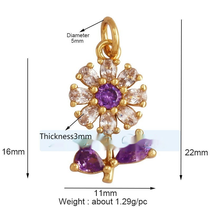 Pure Copper Micro-inlaid Color Flower Zircon Hollow Glossy Flower Listing
