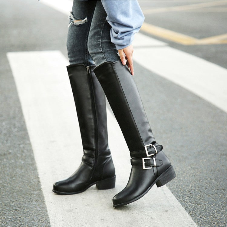 Bottes hautes à talons épais épais pour femmes