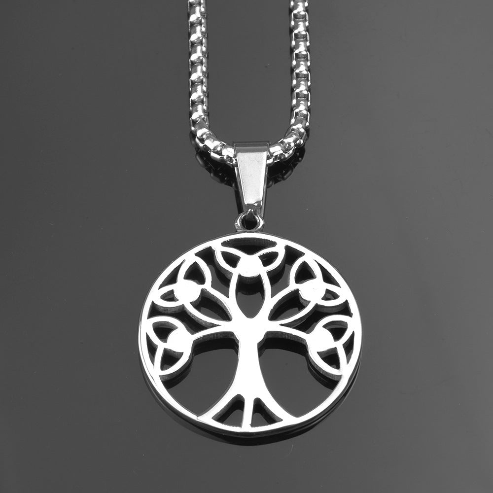 Collier en acier inoxydable avec pendentif arbre de vie pour hommes en acier titane