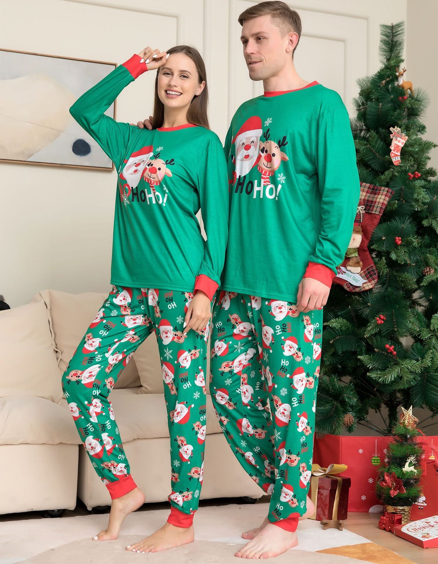Pyjamas de noël pour la famille, ensembles assortis pour la famille, vêtements de nuit avec haut imprimé du père noël