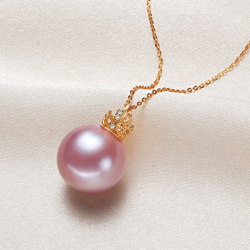 Collier de perles avec pendentif en argent 925, couronne