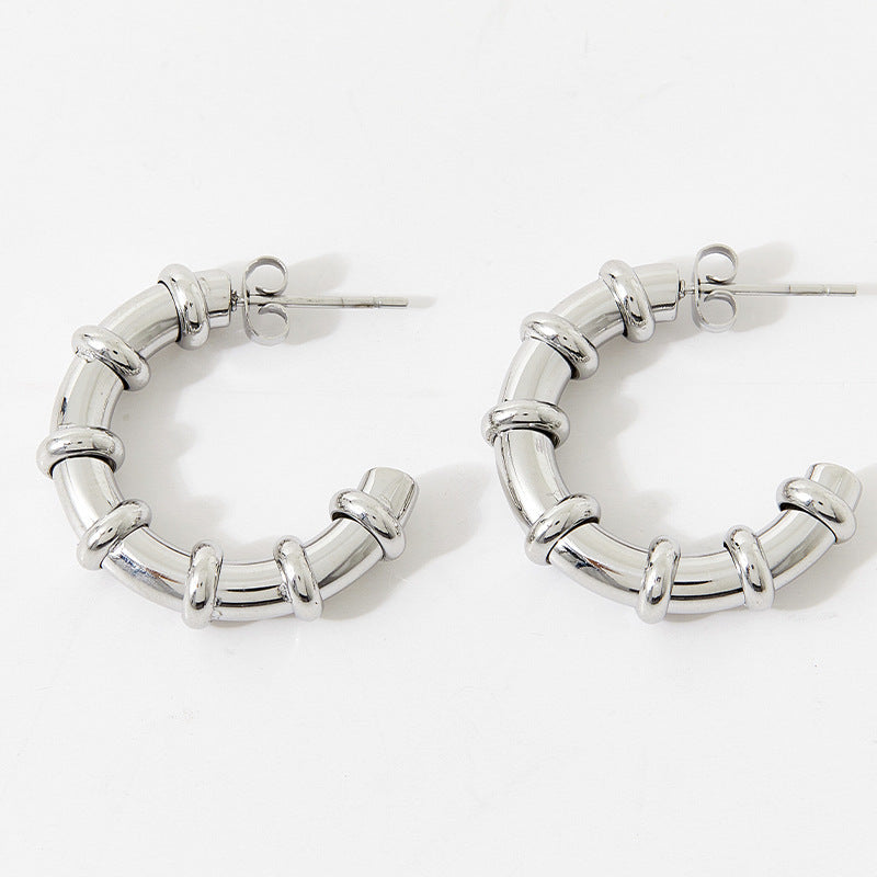 Boucle d'oreille en forme de C en acier inoxydable, boucles d'oreilles en acier titane blanc