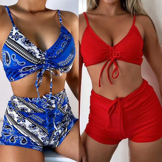 Maillot de bain fendu pour femme, bikini taille haute