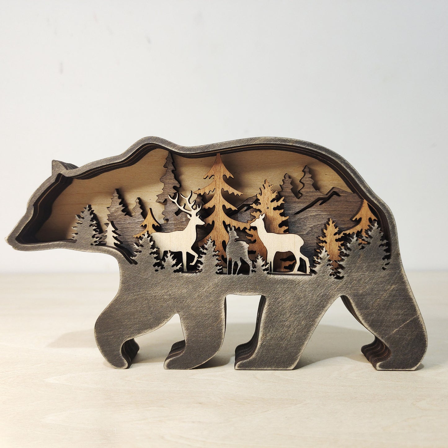 Décoration de noël en bois, Sculpture d'animaux, cadeau artisanal, Sculpture murale suspendue, ours, cerf, élan, décor artistique, ornements du nouvel an
