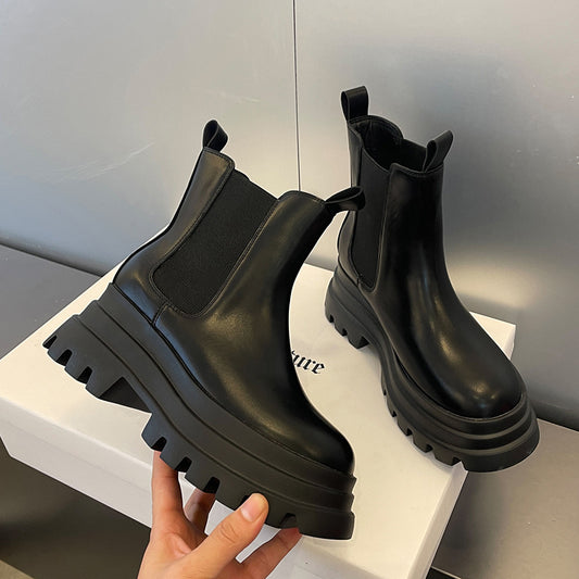 Bottes Martin à plateforme avec tuyau de fumée élargi, bottes Chelsea grande taille pour femmes