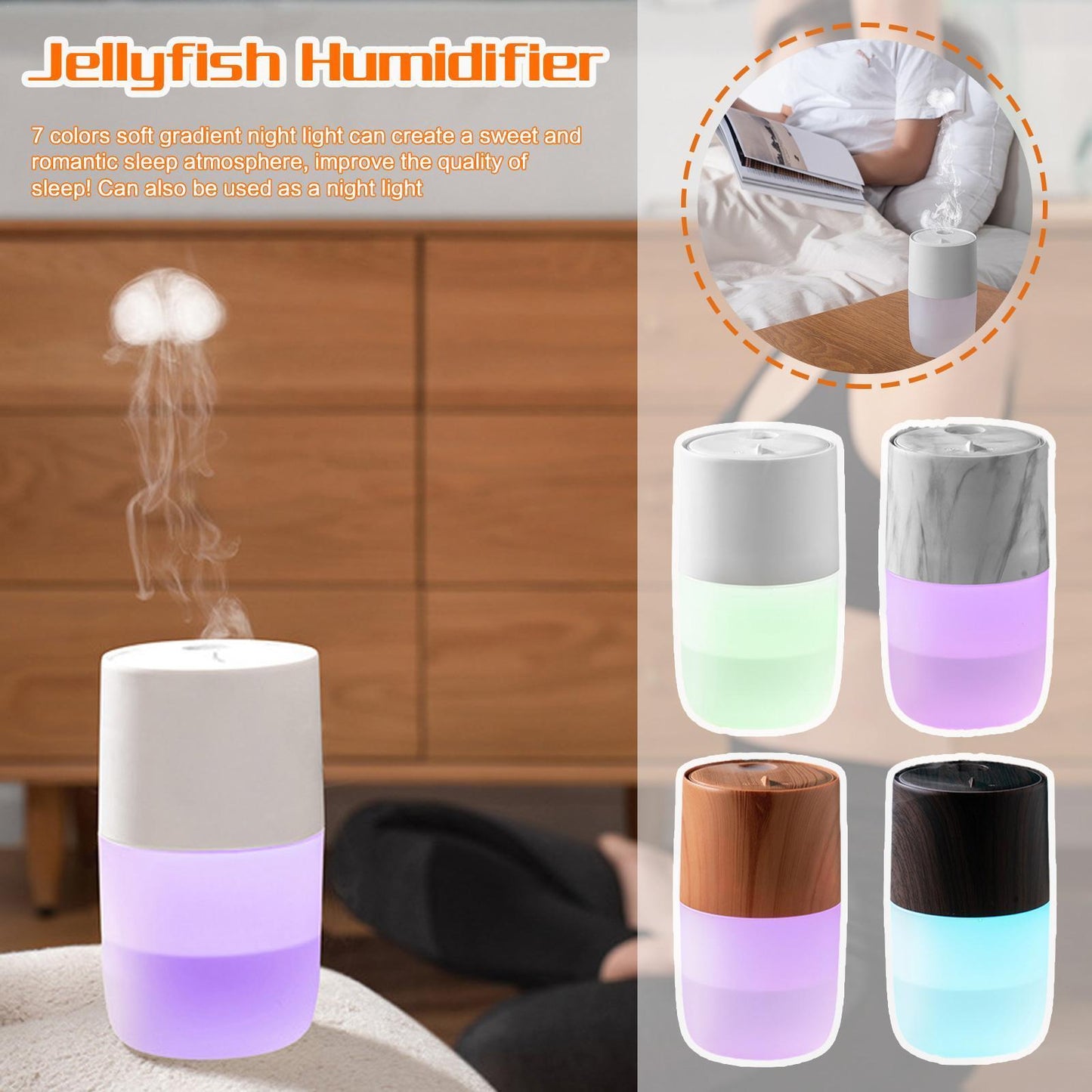 Mini humidificador de aire portátil para el hogar, coche, carga USB, escritorio, oficina, pequeño, silencioso, medusa, elfo, humidificador hidratante