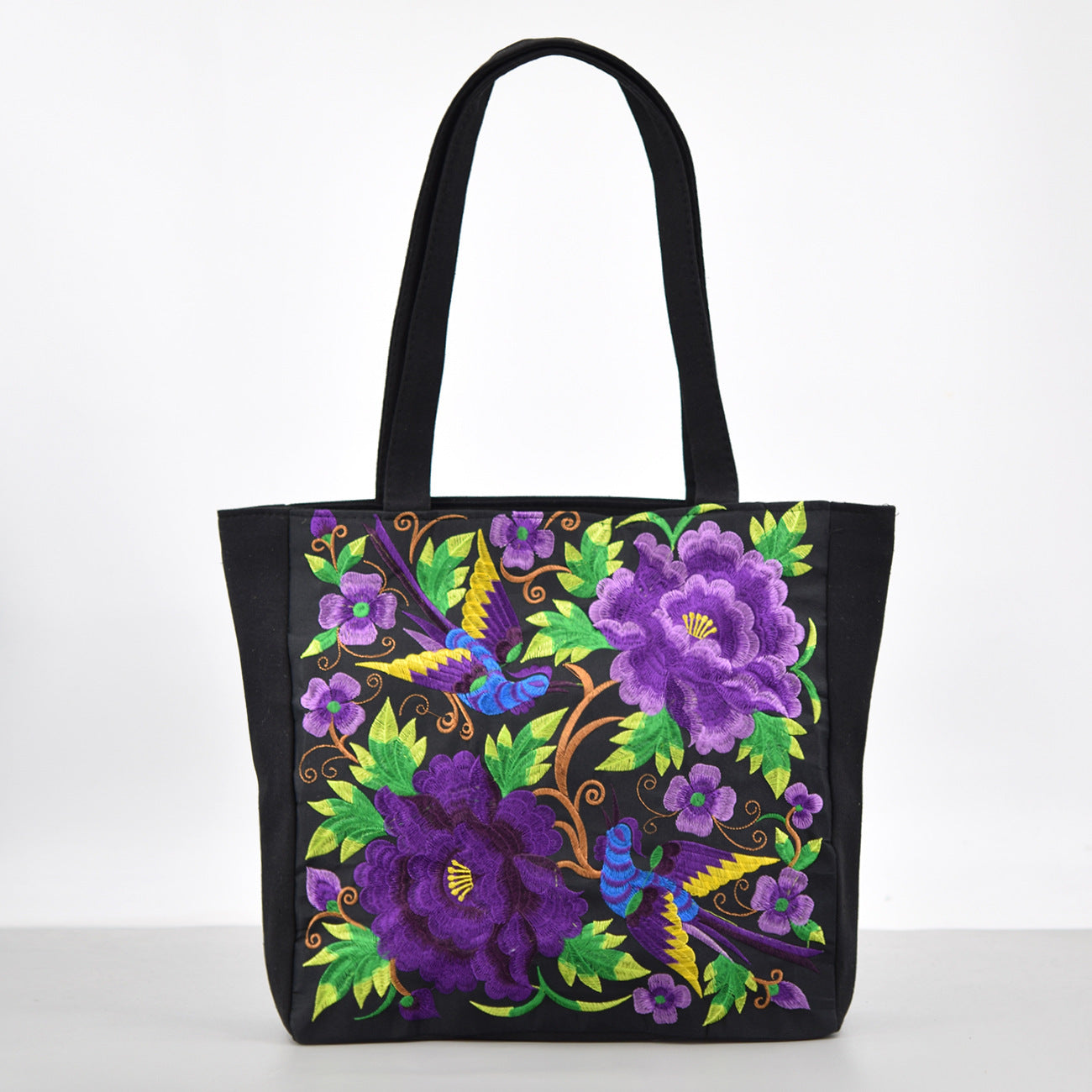 Sac à bandoulière brodé de style ethnique, sac de courses portable de grande capacité