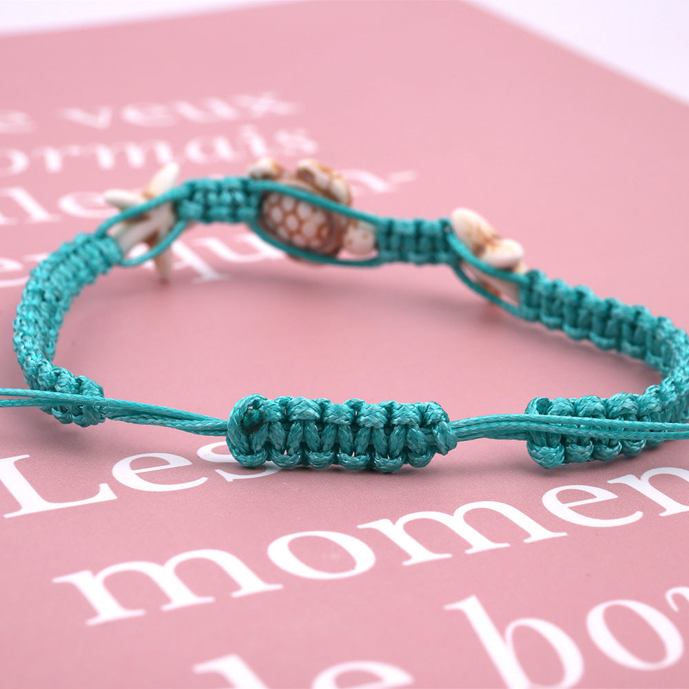 Bracelet de cheville tissé à la main en fil ciré ethnique géométrique simple et créatif Turquoise