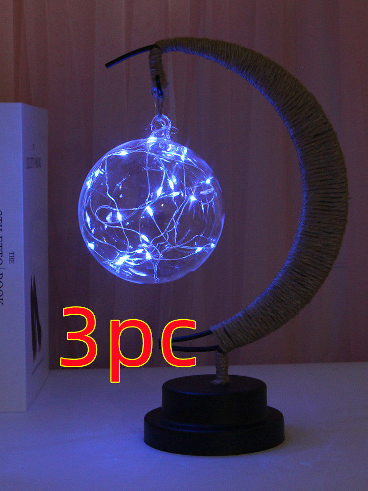 Lampe Led étoiles lune veilleuse boule en rotin noël