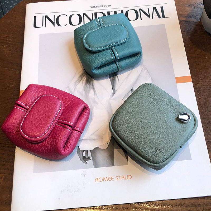 Porte-Monnaie Femme Boucle Première Couche en Cuir de Vachette Porte-Monnaie Porte-clés Sac de Transport