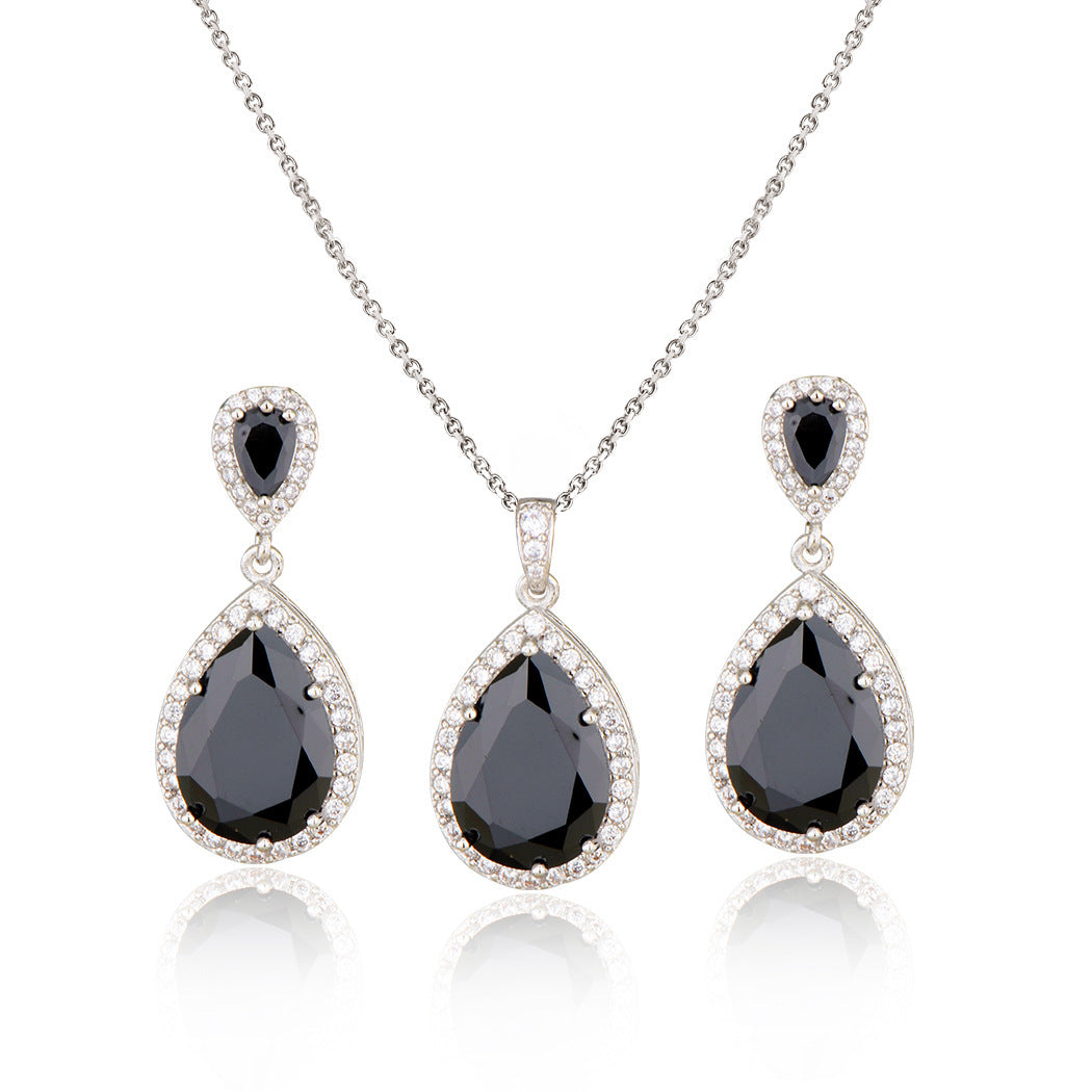 Collar de gotas de agua de circón grande brillante, traje con gotas para los oídos, joyería de boda para novia, Simple y elegante