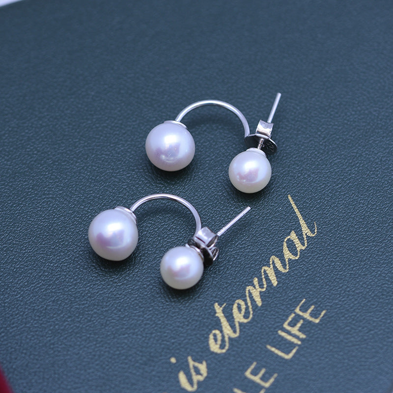 Boucles d'oreilles Double perle en argent S925 pour femme