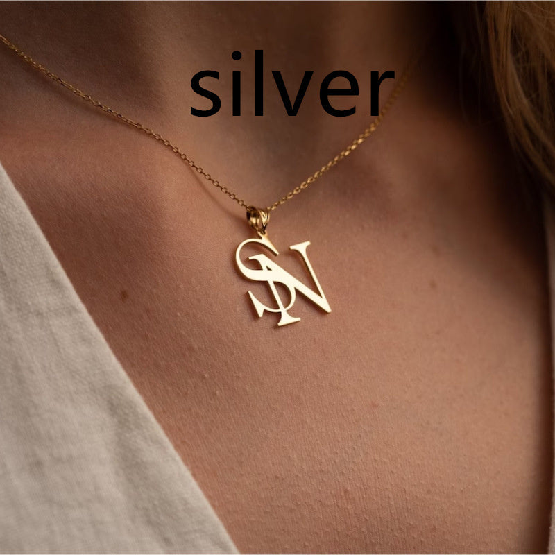 Collier pendentif lettre personnalisé plaqué or en acier inoxydable