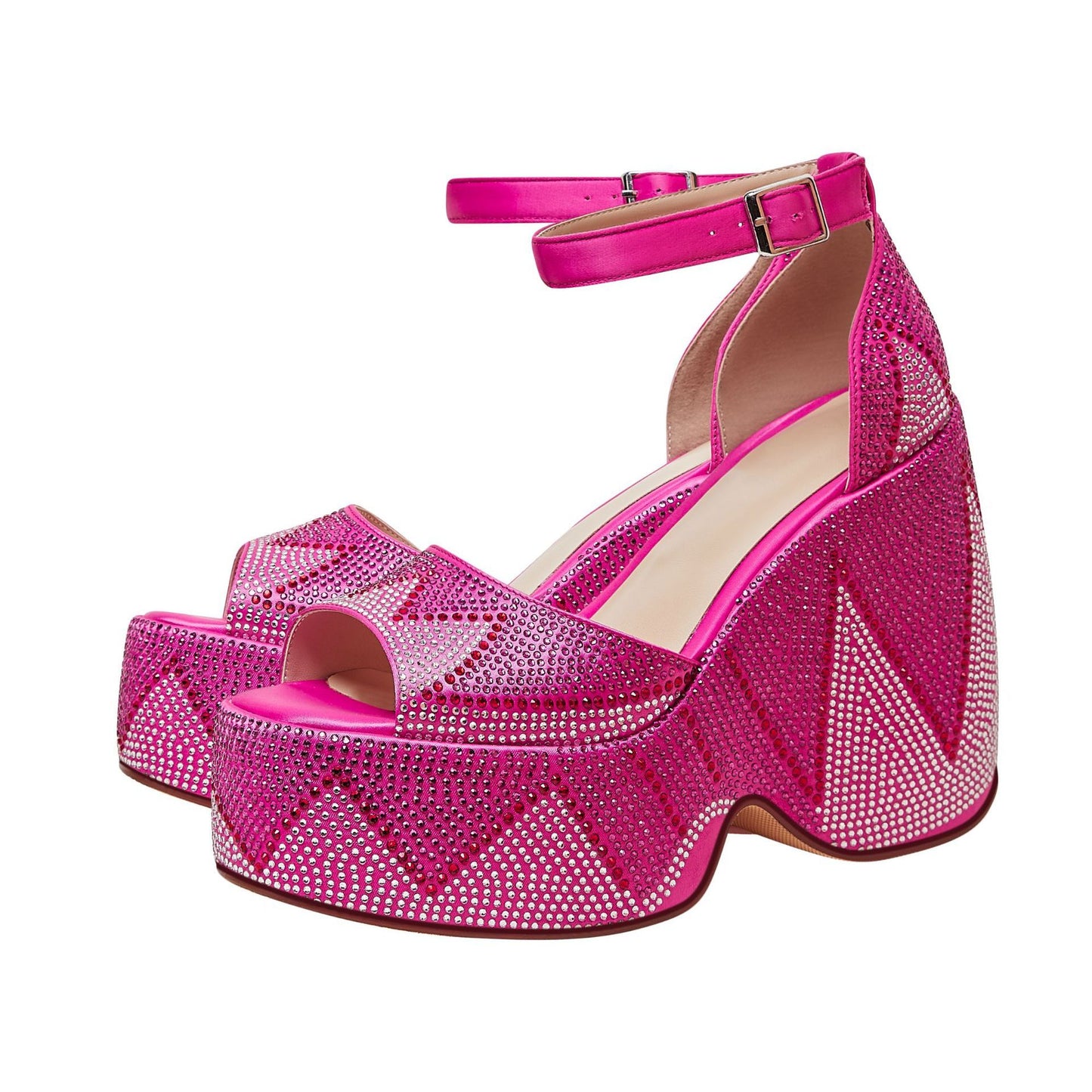 Sandalias huecas de talla grande con plataforma inferior gruesa y cabeza redonda con diamantes de imitación de lujo