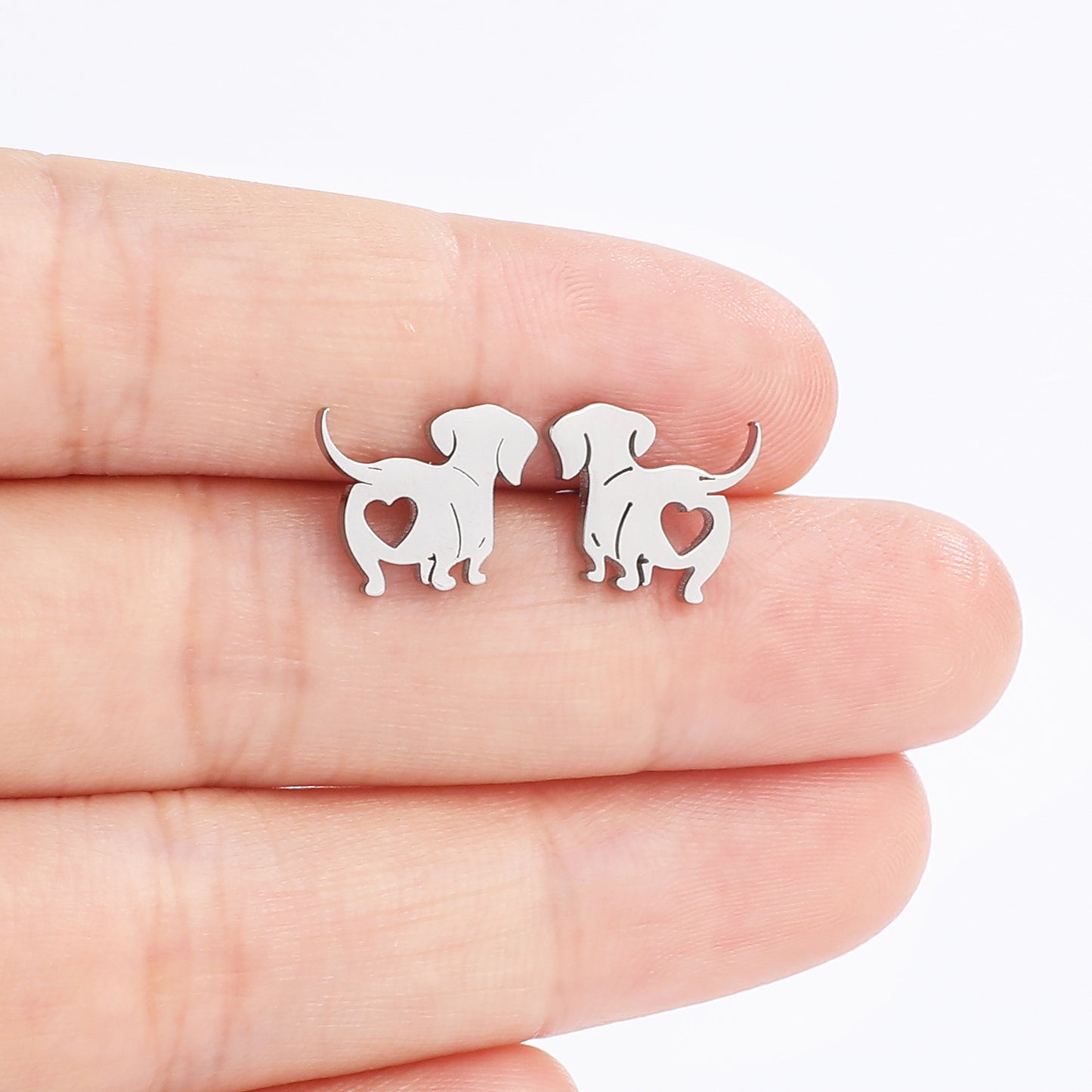 Boucles d'oreilles en forme d'amour pour chien, clous d'oreilles en acier inoxydable, ornement